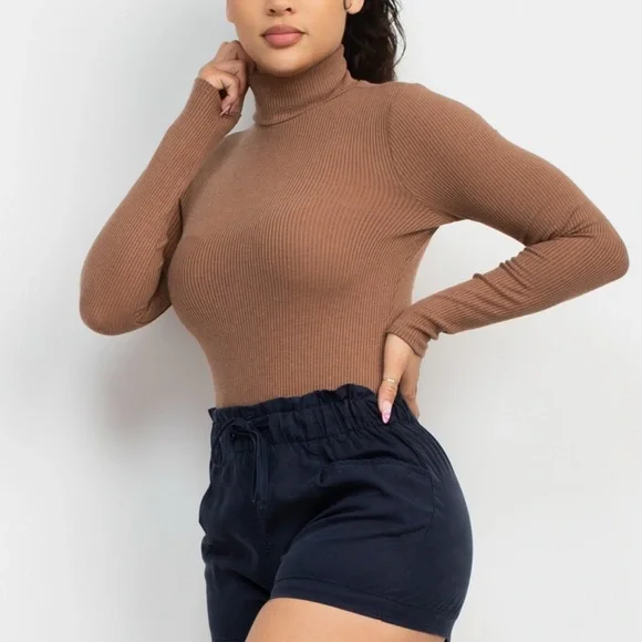 Elegant Brown Ribbed Bodysuit - Picture 7 of 9